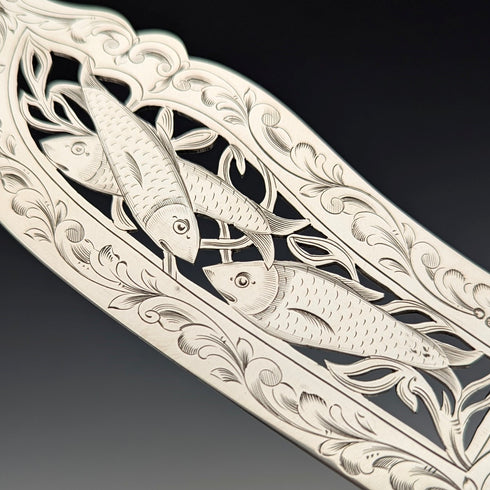 1850年 英国アンティーク 総純銀製 フィッシュサーバーペア 計370g HJ Lias&Son